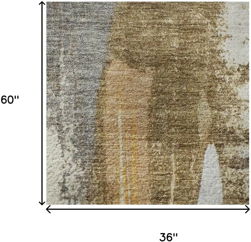 Ivory Brown And Gray Abstract Washable Area Rug With UV Protection Photo 9