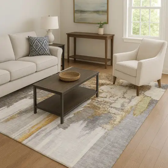 Ivory Brown And Gray Abstract Washable Area Rug With UV Protection Photo 6