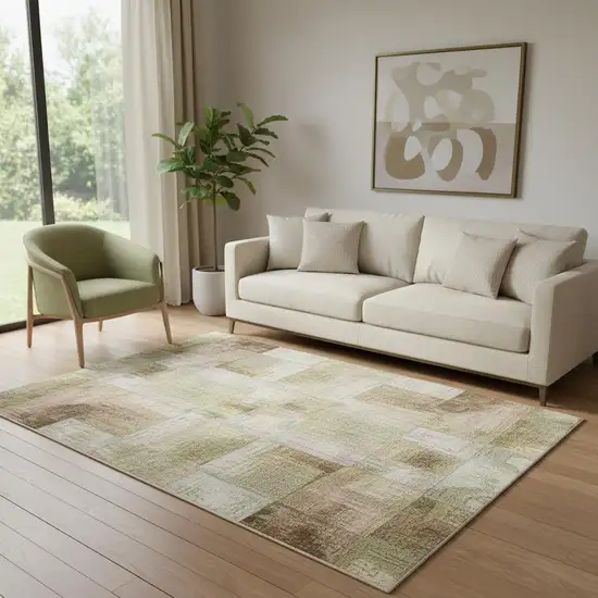 Ivory Brown And Gray Abstract Washable Area Rug With UV Protection Photo 2