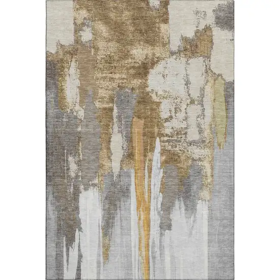 Ivory Brown And Gray Abstract Washable Area Rug With UV Protection Photo 7