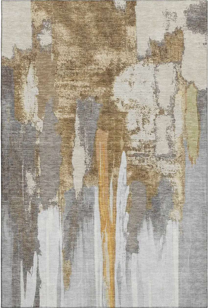 Ivory Brown And Gray Abstract Washable Area Rug With UV Protection Photo 7
