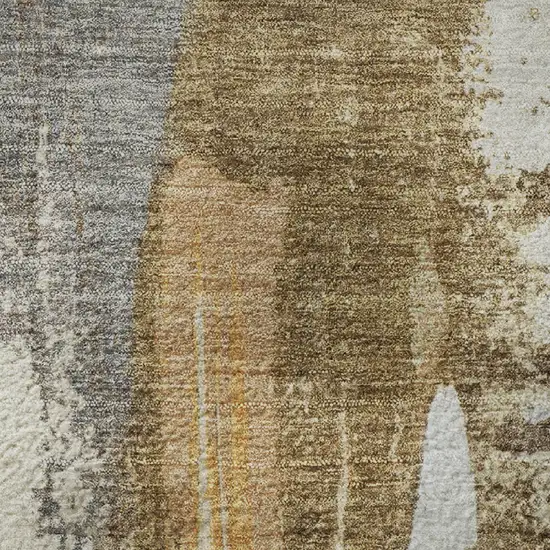 Ivory Brown And Gray Abstract Washable Area Rug With UV Protection Photo 1