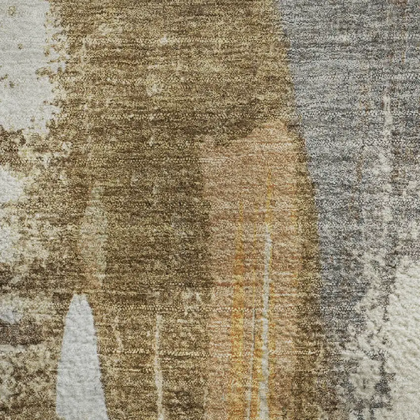 Ivory Brown And Gray Abstract Washable Area Rug With UV Protection Photo 4