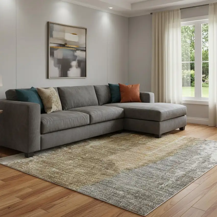 Ivory Brown And Gray Abstract Washable Area Rug With UV Protection Photo 2