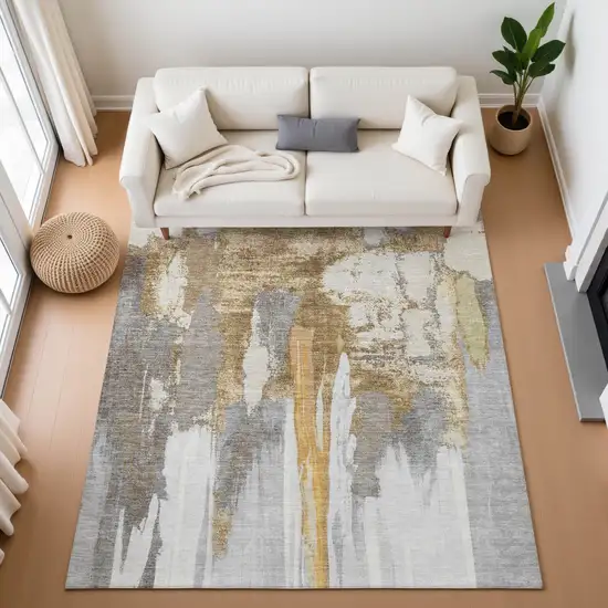 Ivory Brown And Gray Abstract Washable Area Rug With UV Protection Photo 5