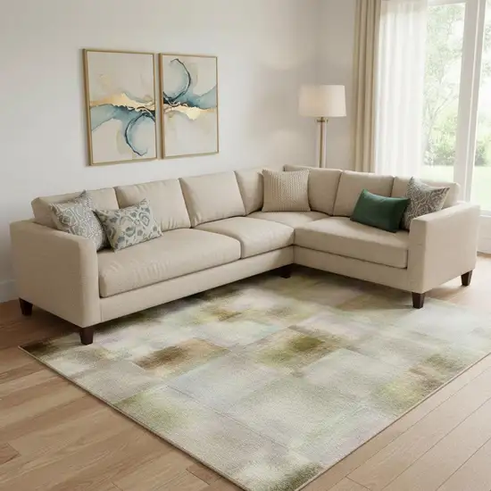 Ivory Brown And Gray Abstract Washable Area Rug With UV Protection Photo 2