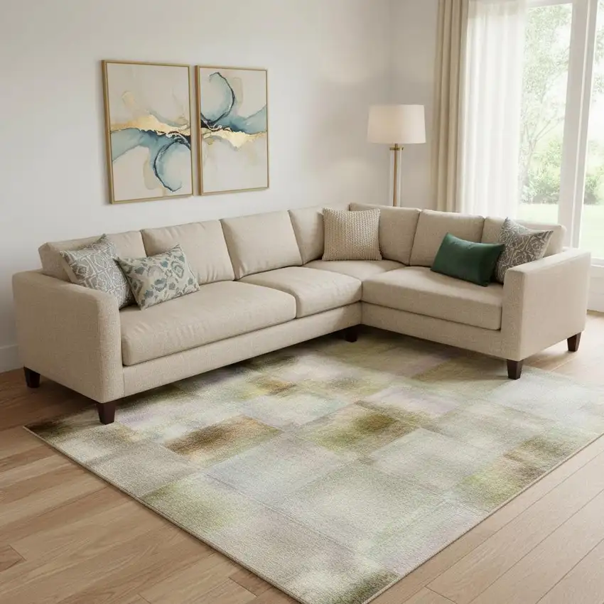 Ivory Brown And Gray Abstract Washable Area Rug With UV Protection Photo 2
