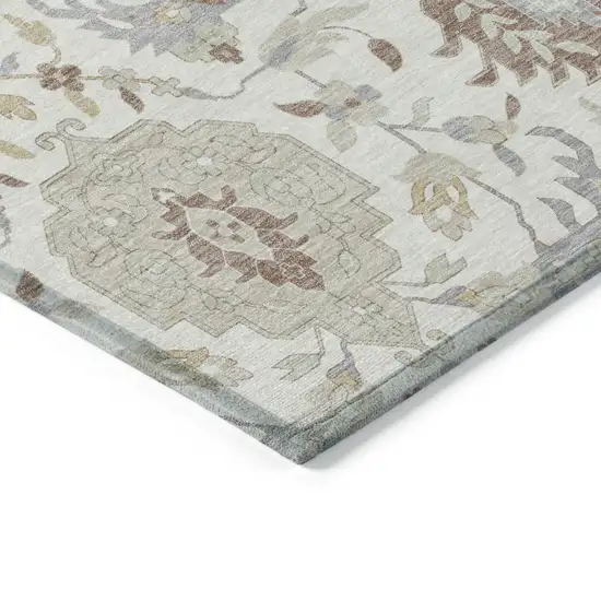 Ivory Brown And Gray Damask Washable Indoor Outdoor Area Rug Photo 5