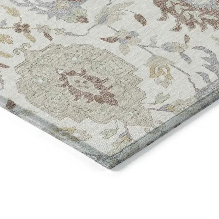 Ivory Brown And Gray Damask Washable Indoor Outdoor Area Rug Photo 5
