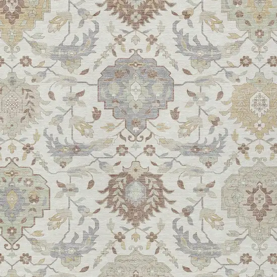Ivory Brown And Gray Damask Washable Indoor Outdoor Area Rug Photo 6