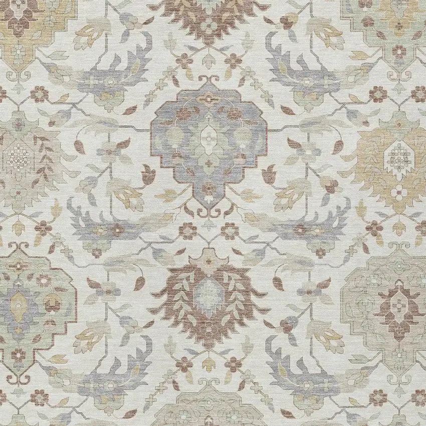 Ivory Brown And Gray Damask Washable Indoor Outdoor Area Rug Photo 6