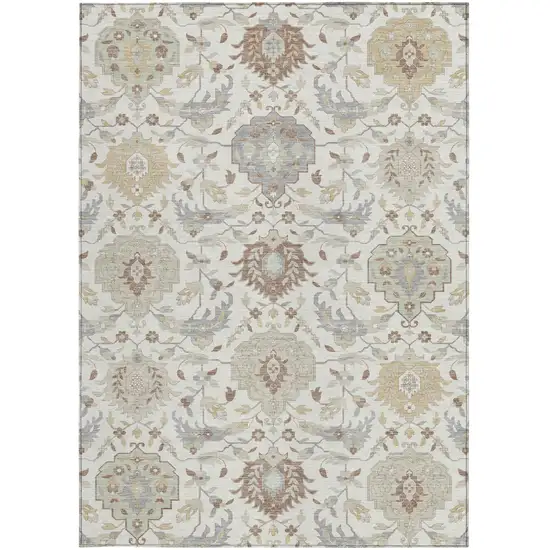 Ivory Brown And Gray Damask Washable Indoor Outdoor Area Rug Photo 8