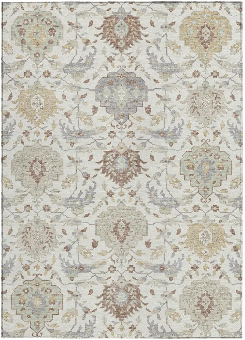 Ivory Brown And Gray Damask Washable Indoor Outdoor Area Rug Photo 8