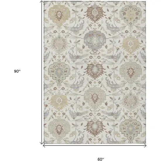Ivory Brown And Gray Damask Washable Indoor Outdoor Area Rug Photo 3