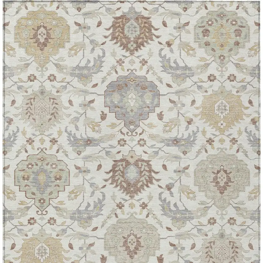 Ivory Brown And Gray Damask Washable Indoor Outdoor Area Rug Photo 8