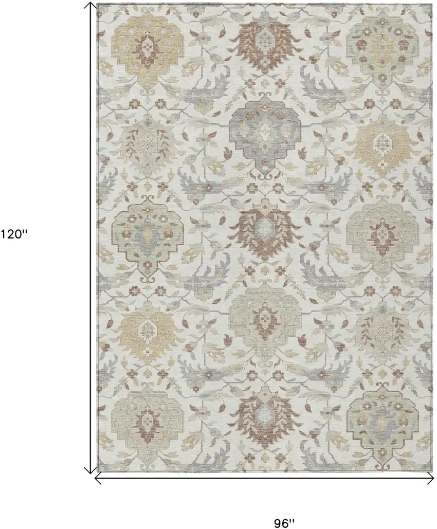 Ivory Brown And Gray Damask Washable Indoor Outdoor Area Rug Photo 3