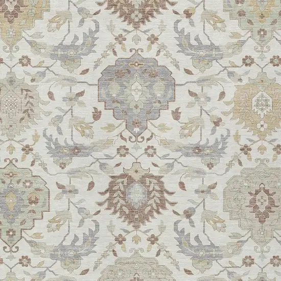 Ivory Brown And Gray Damask Washable Indoor Outdoor Area Rug Photo 6