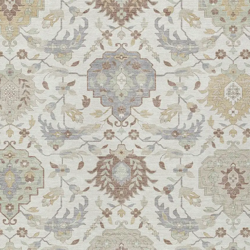 Ivory Brown And Gray Damask Washable Indoor Outdoor Area Rug Photo 6
