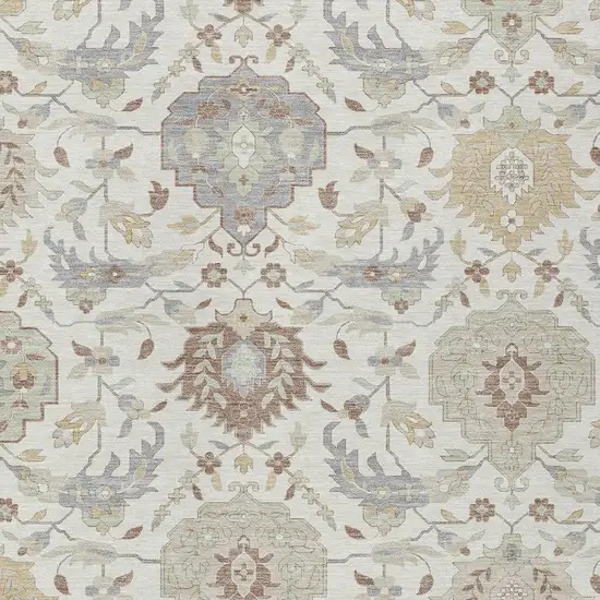 Ivory Brown And Gray Damask Washable Indoor Outdoor Area Rug Photo 6