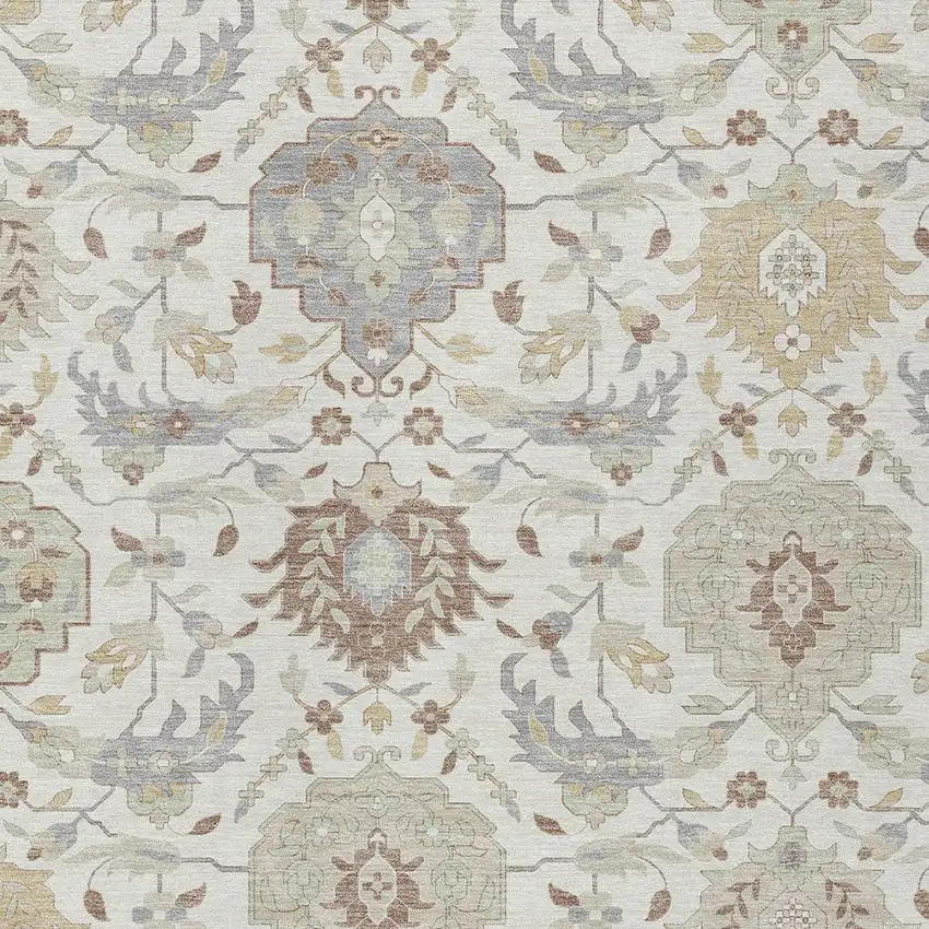 Ivory Brown And Gray Damask Washable Indoor Outdoor Area Rug Photo 6