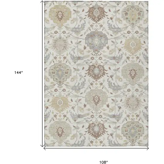 Ivory Brown And Gray Damask Washable Indoor Outdoor Area Rug Photo 3