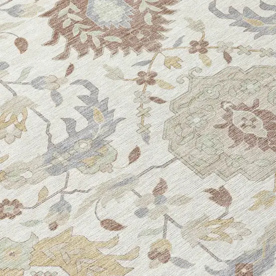 Ivory Brown And Gray Damask Washable Indoor Outdoor Area Rug Photo 7