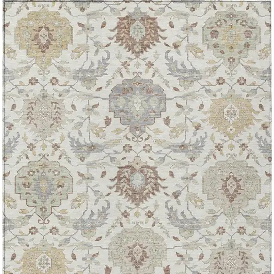 Ivory Brown And Gray Damask Washable Indoor Outdoor Area Rug Photo 8