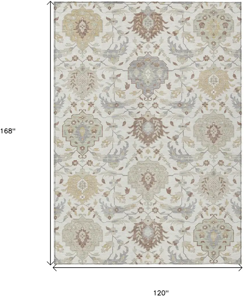 Ivory Brown And Gray Damask Washable Indoor Outdoor Area Rug Photo 3