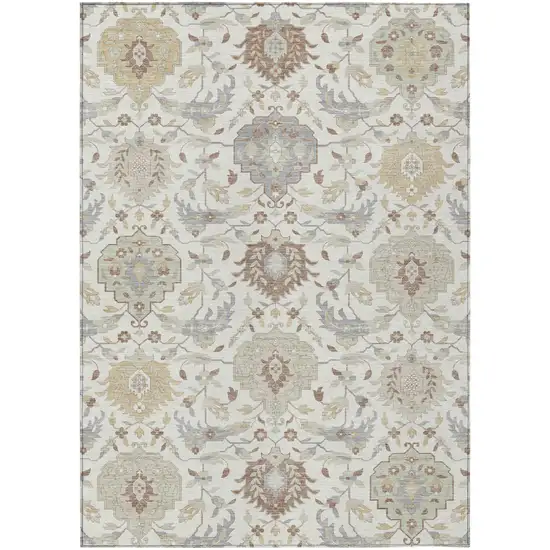 Ivory Brown And Gray Damask Washable Indoor Outdoor Area Rug Photo 2