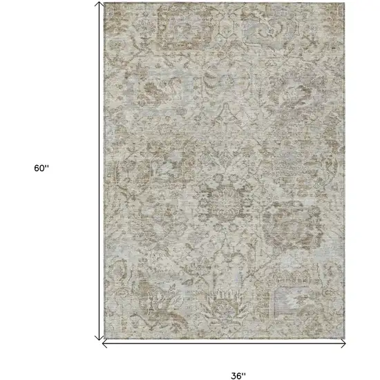 Ivory Brown And Gray Damask Washable Indoor Outdoor Area Rug Photo 7