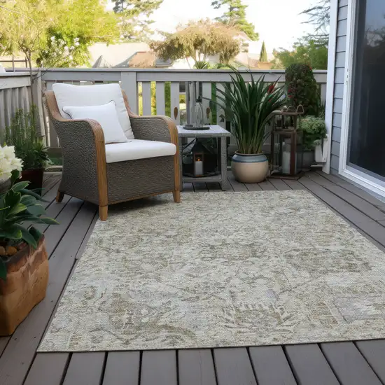 Ivory Brown And Gray Damask Washable Indoor Outdoor Area Rug Photo 9