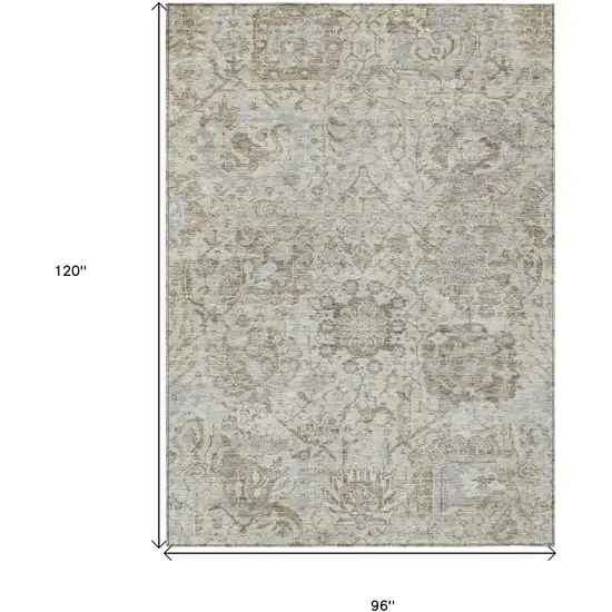 Ivory Brown And Gray Damask Washable Indoor Outdoor Area Rug Photo 7