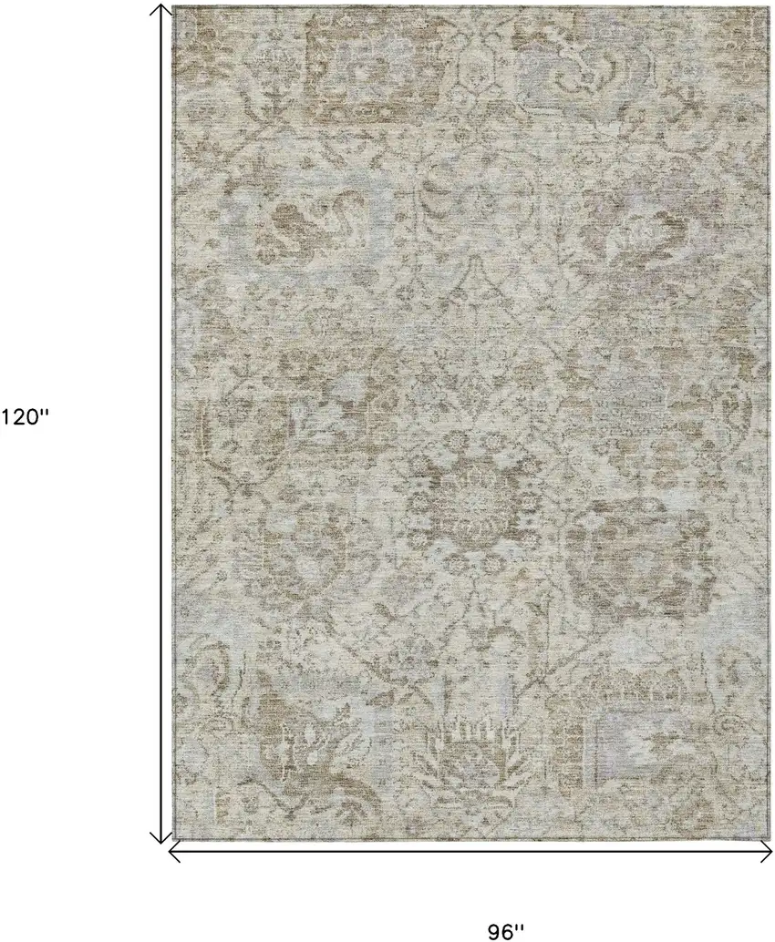 Ivory Brown And Gray Damask Washable Indoor Outdoor Area Rug Photo 7