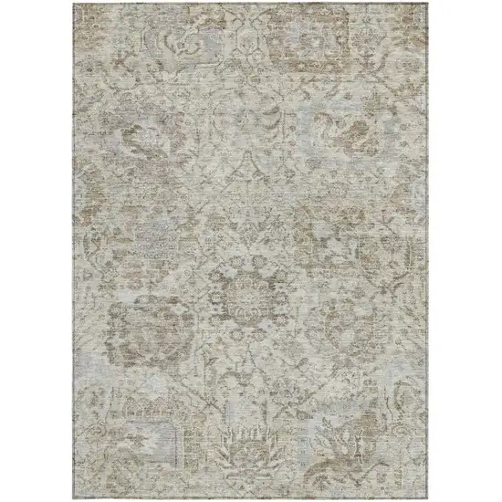 Ivory Brown And Gray Damask Washable Indoor Outdoor Area Rug Photo 6