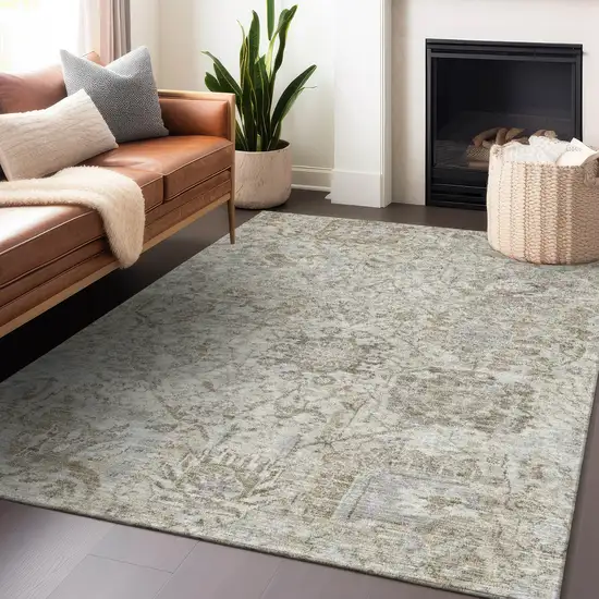 Ivory Brown And Gray Damask Washable Indoor Outdoor Area Rug Photo 8