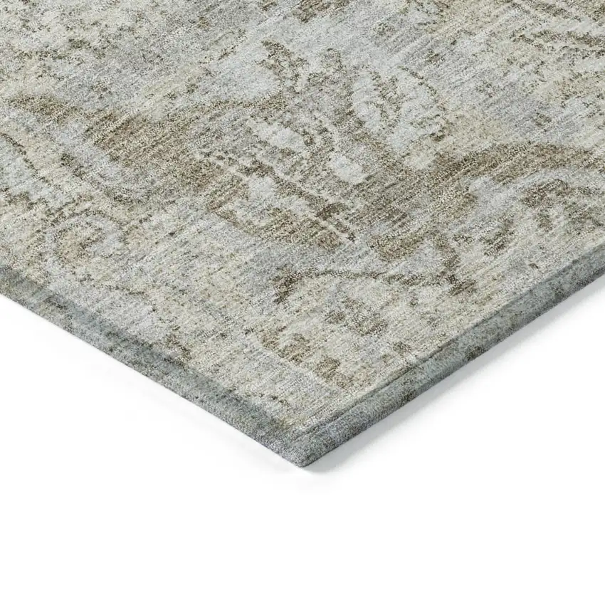 Ivory Brown And Gray Damask Washable Indoor Outdoor Area Rug Photo 4