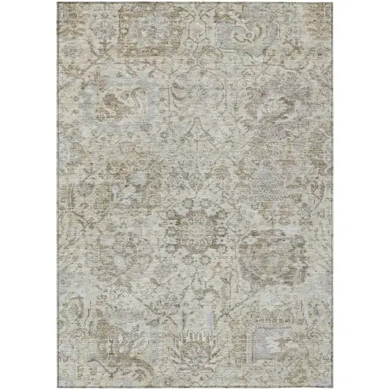 Ivory Brown And Gray Damask Washable Indoor Outdoor Area Rug Photo 2
