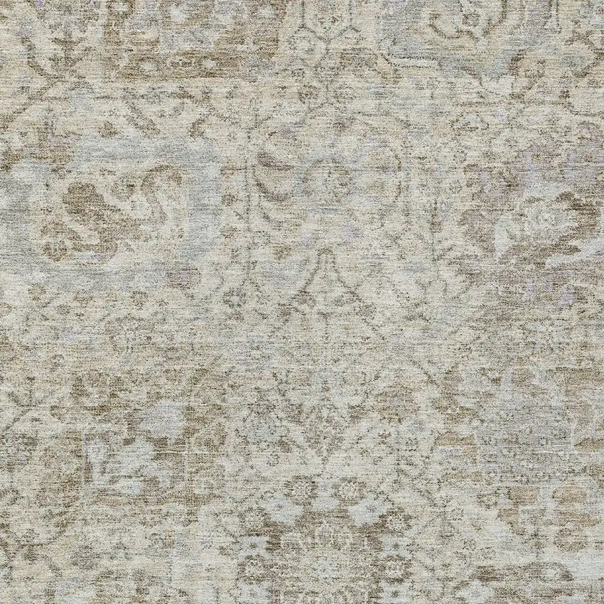 Ivory Brown And Gray Damask Washable Indoor Outdoor Area Rug Photo 5