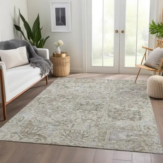 Ivory Brown And Gray Damask Washable Indoor Outdoor Area Rug Photo 9