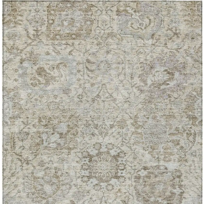 Ivory Brown And Gray Damask Washable Indoor Outdoor Area Rug Photo 5