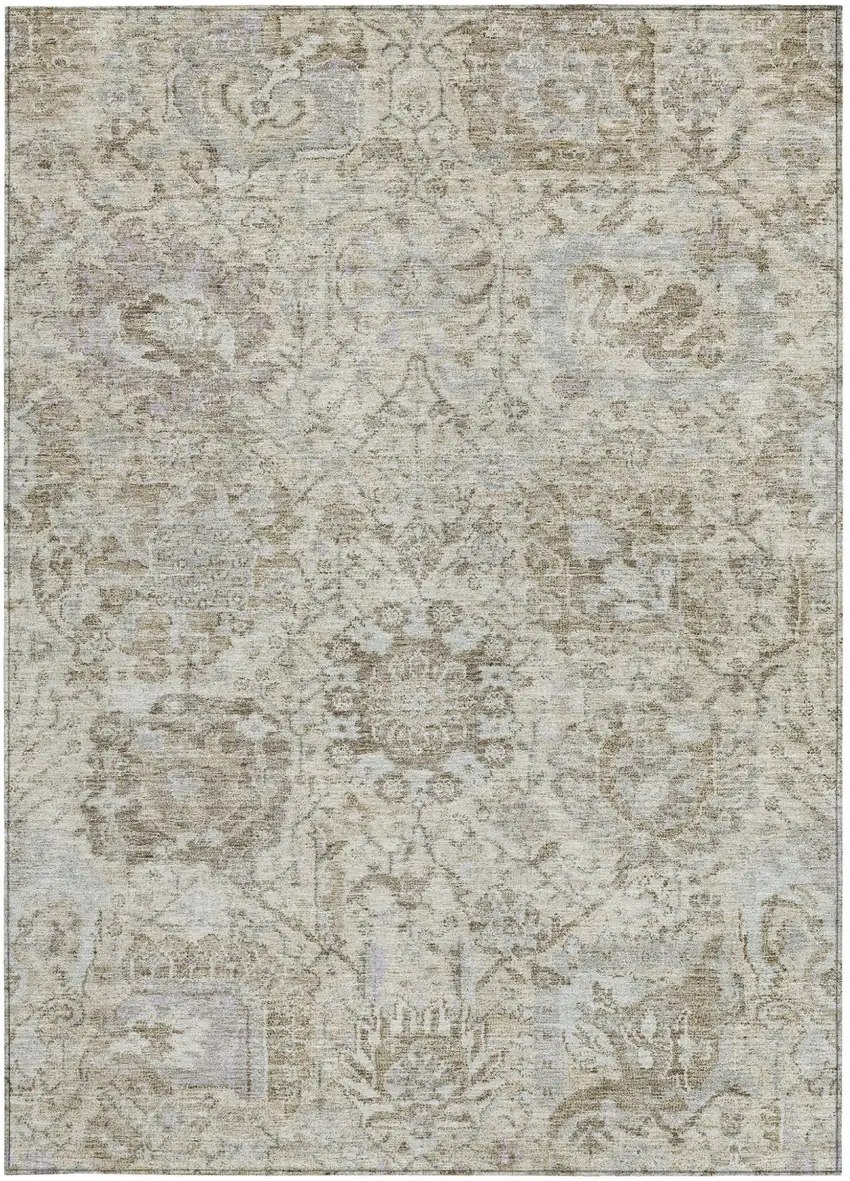 Ivory Brown And Gray Damask Washable Indoor Outdoor Area Rug Photo 6