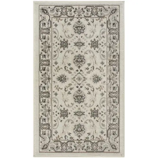 Ivory Brown And Gray Floral Distressed Area Rug Photo 6