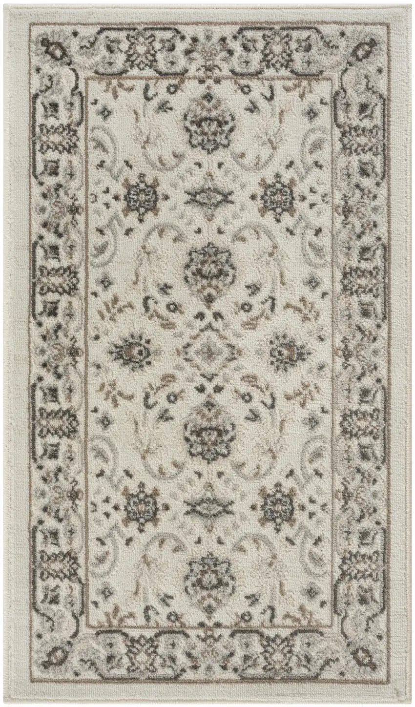 Ivory Brown And Gray Floral Distressed Area Rug Photo 6