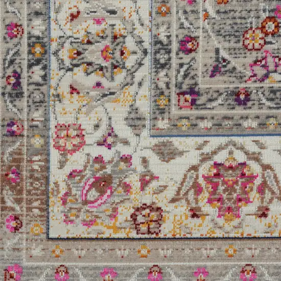 Ivory Brown And Gray Floral Distressed Area Rug Photo 7
