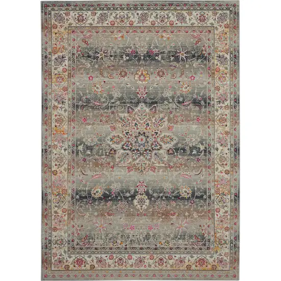 Ivory Brown And Gray Floral Distressed Area Rug Photo 1