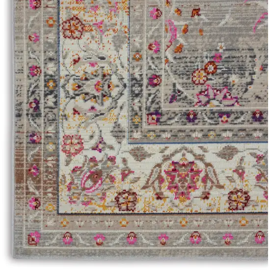 Ivory Brown And Gray Floral Distressed Area Rug Photo 7