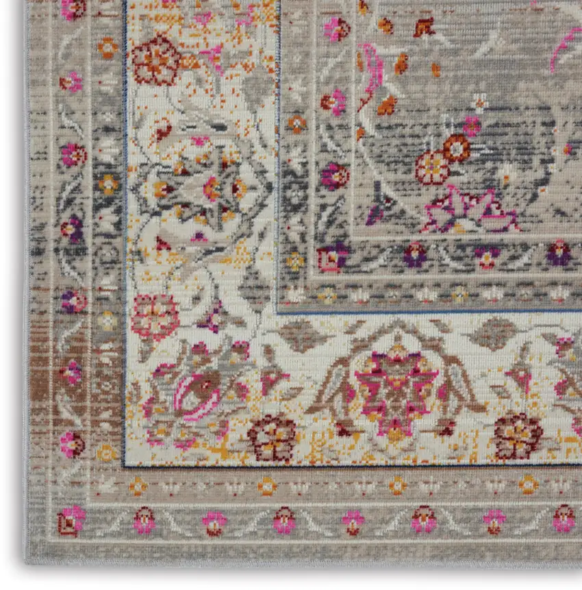 Ivory Brown And Gray Floral Distressed Area Rug Photo 7