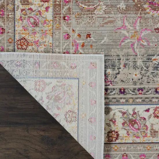 Ivory Brown And Gray Floral Distressed Area Rug Photo 8