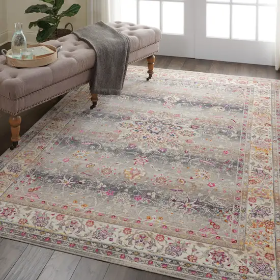 Ivory Brown And Gray Floral Distressed Area Rug Photo 5