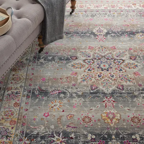 Ivory Brown And Gray Floral Distressed Area Rug Photo 4